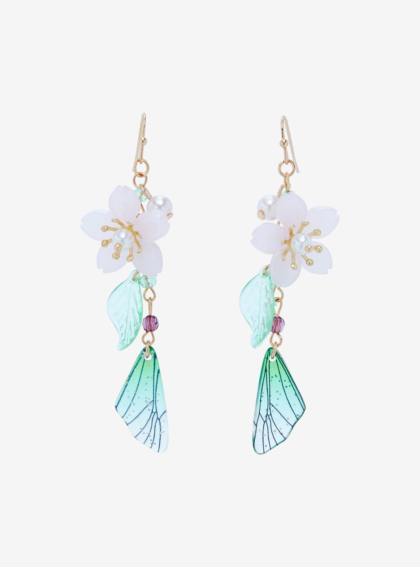 Thorn & Fable Sakura Fairy Wing Drop Earrings, , hi-res