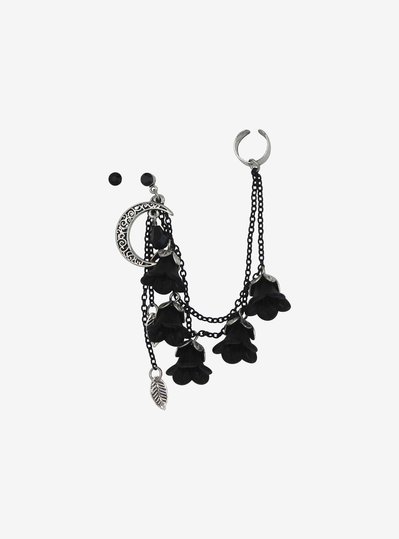 Thorn & Fable Black Rose Moon Cuff Earrings, , alternate