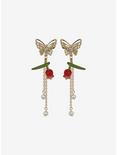 Thorn & Fable Butterfly Flower Drop Earrings, , alternate
