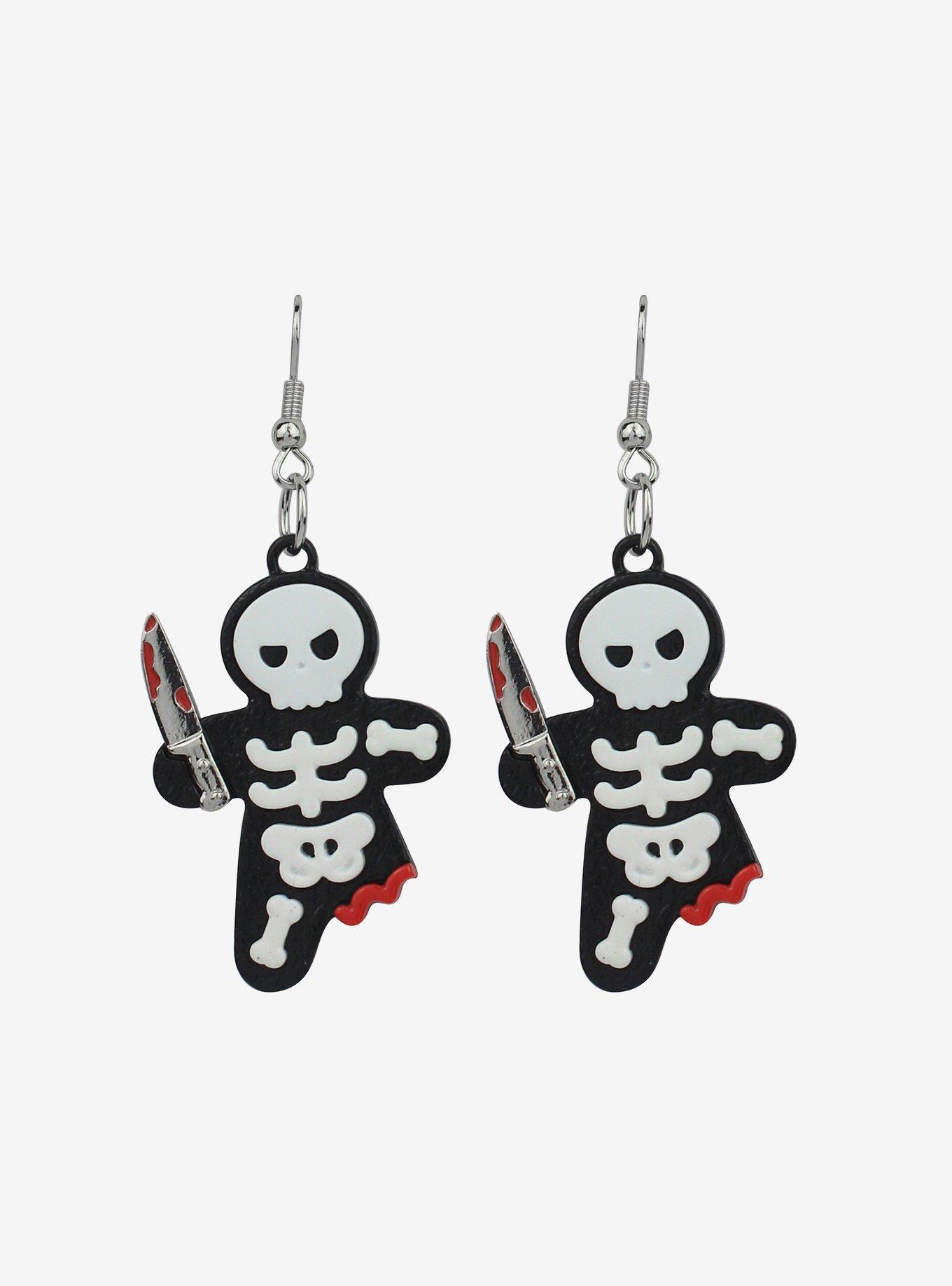 Skeleton Gingerbread Knife Earrings, , alternate