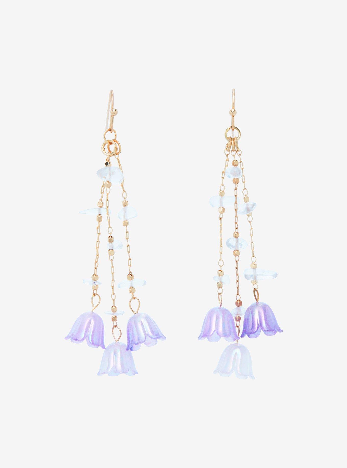 Thorn & Fable Purple Crystal Flower Drop Earrings, , hi-res