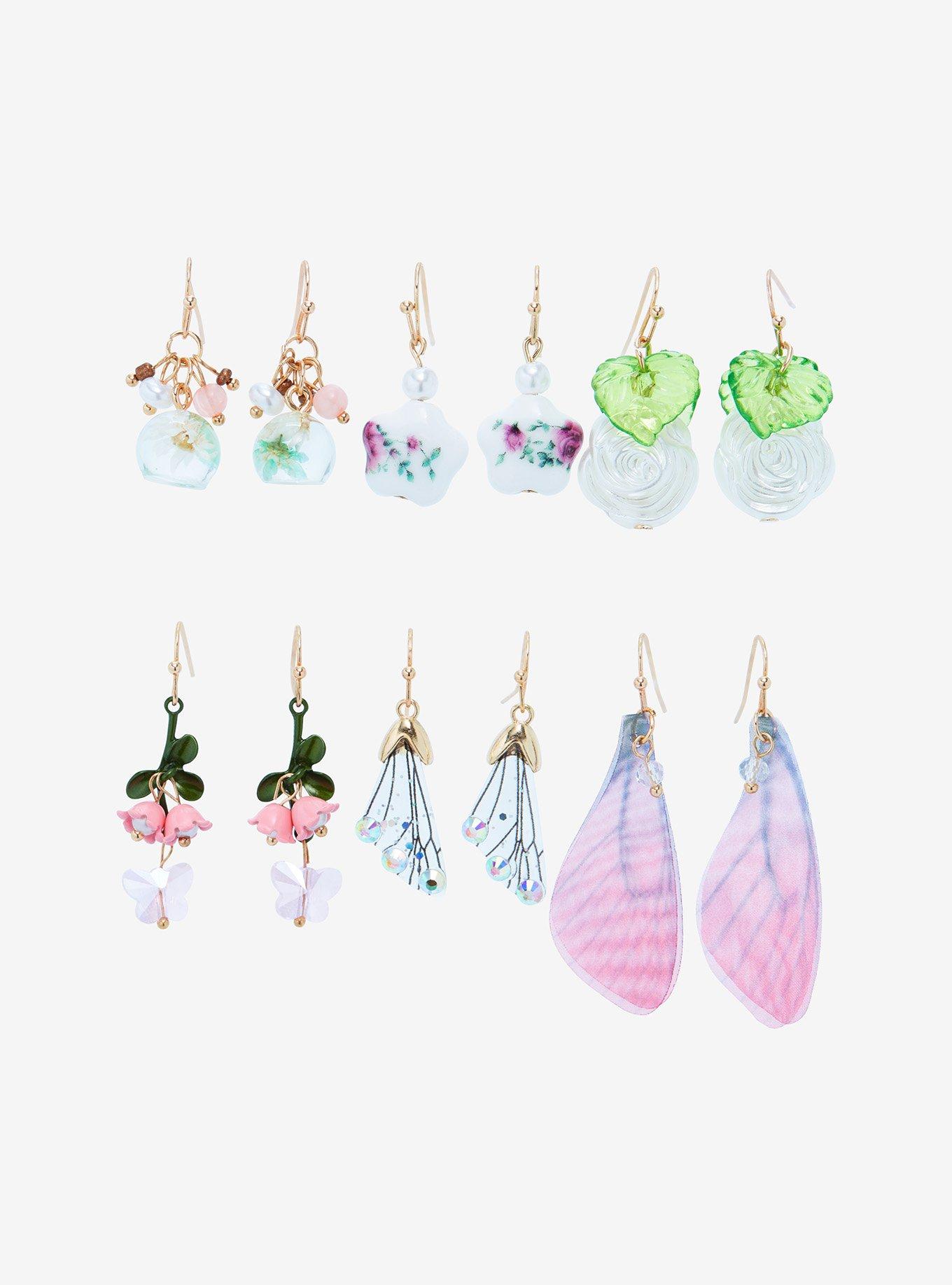 Thorn & Fable Fairy Wing Flower Drop Earring Set, , alternate