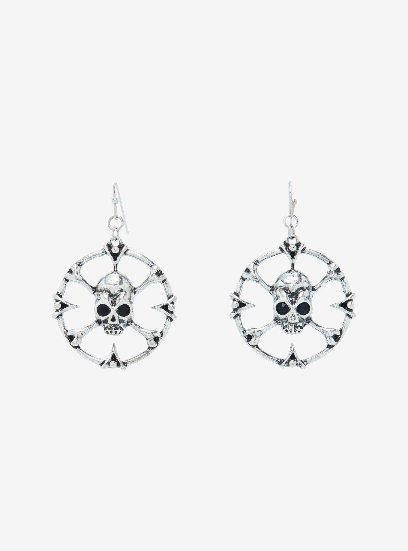 Skull & Crossbones Circle Drop Earrings, , alternate