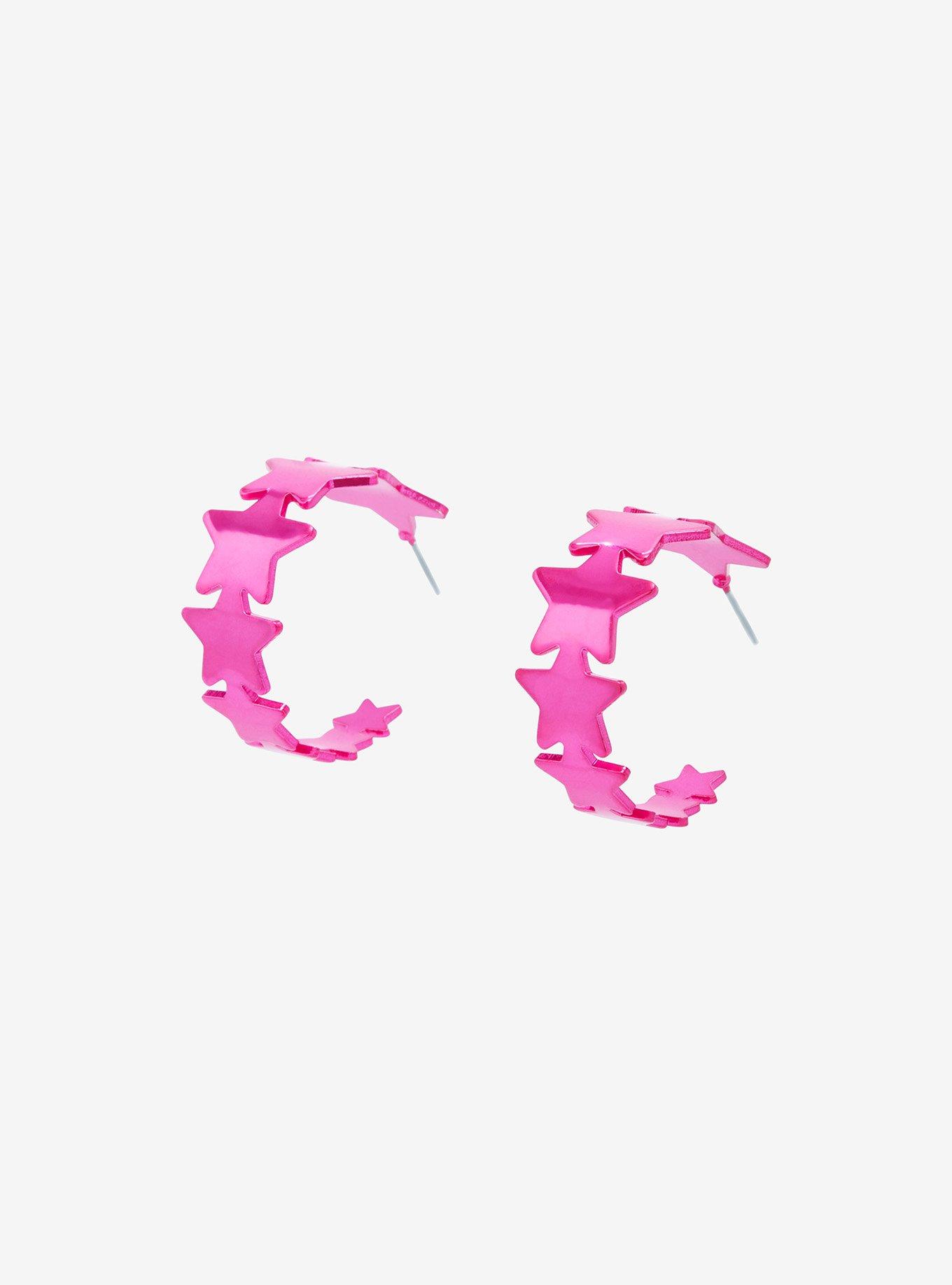 Sweet Society Hot Pink Star Hoop Earrings, , hi-res