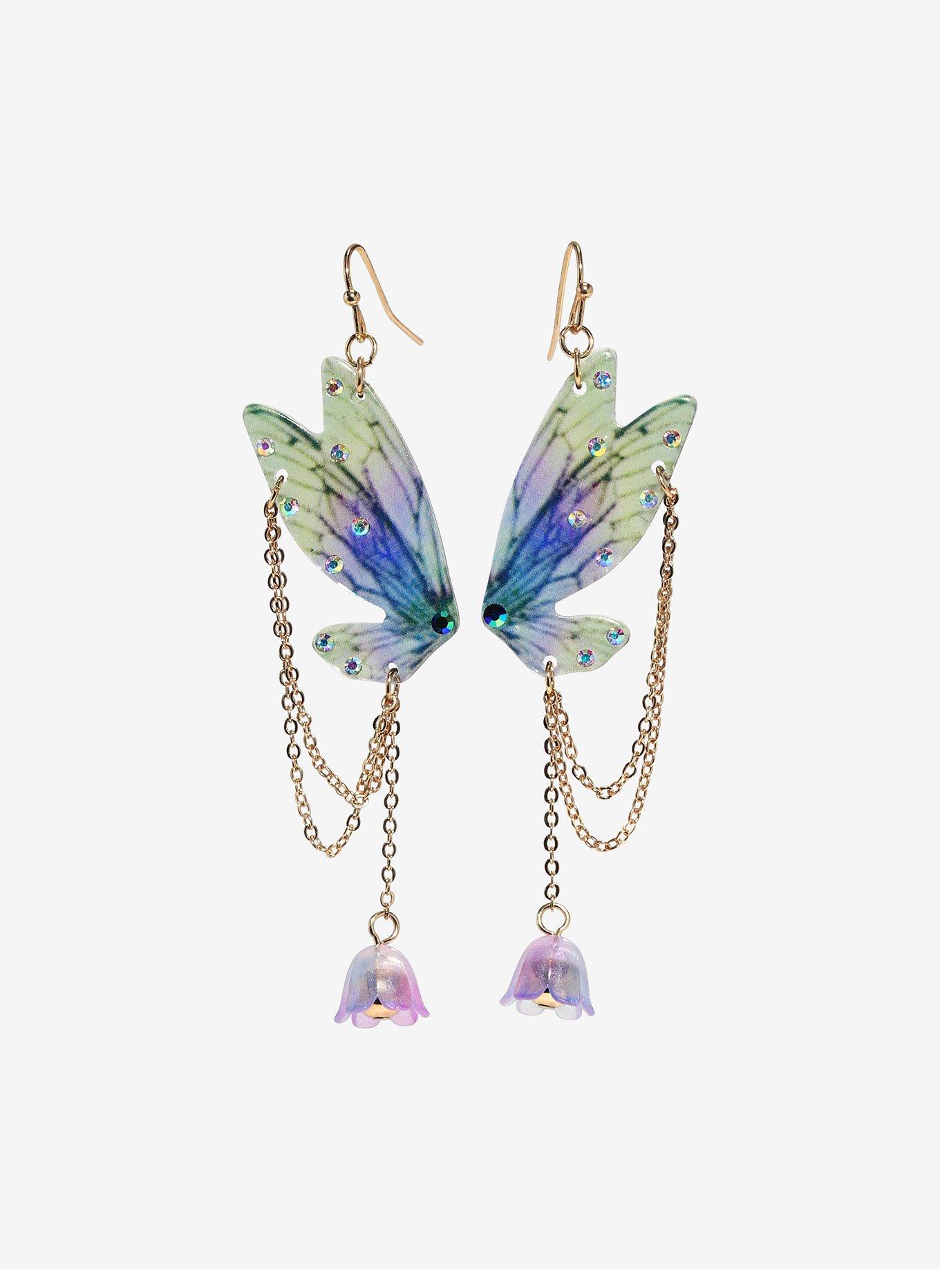 Thorn & Fable Butterfly Wing Flower Drop Earrings, , alternate