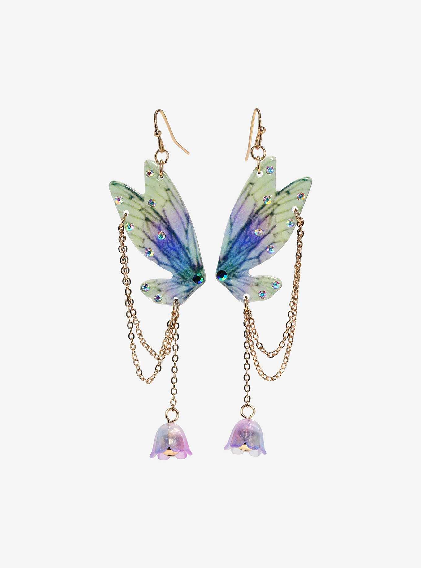 Thorn & Fable Butterfly Wing Flower Drop Earrings, , hi-res