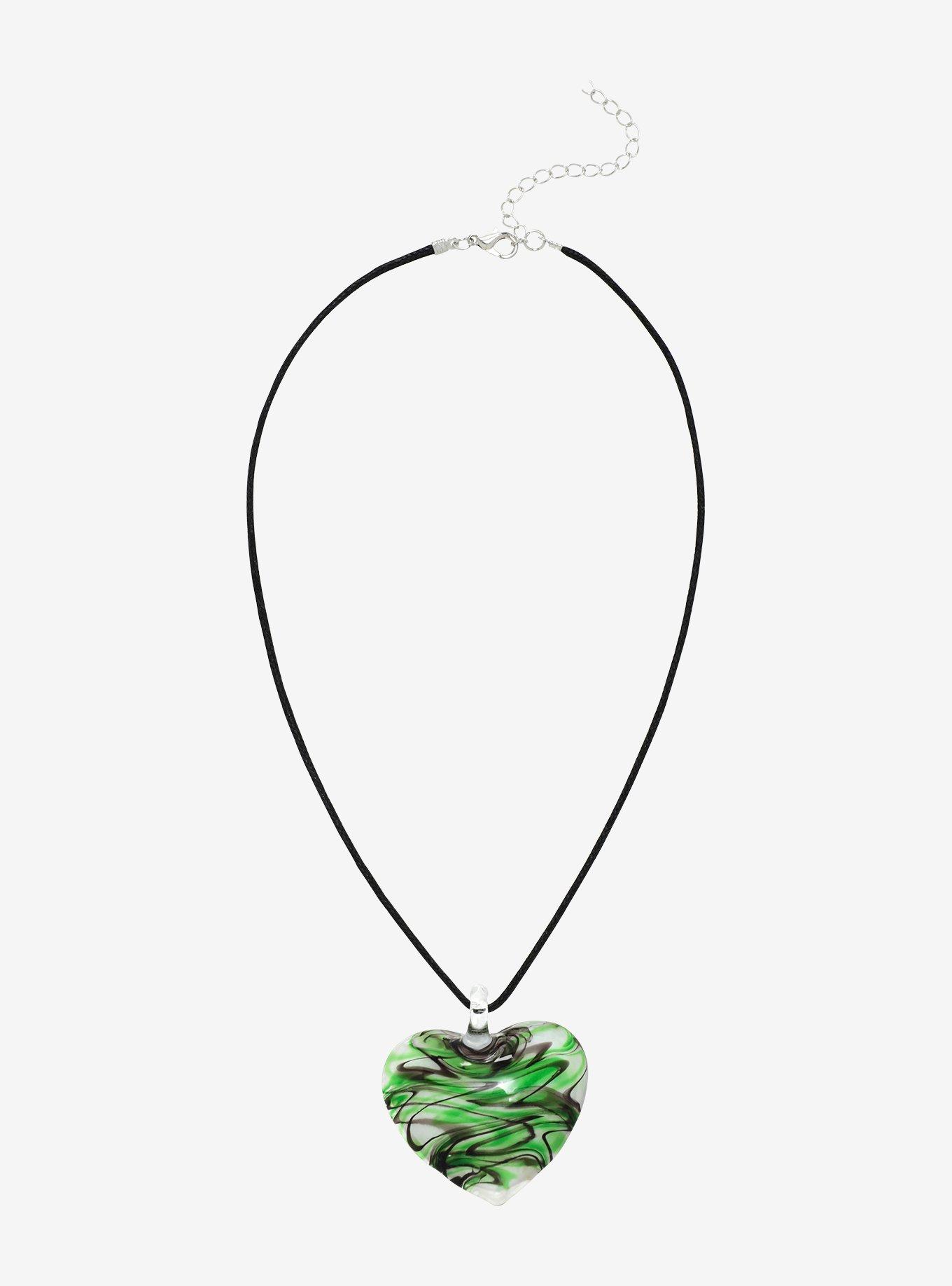 Green Swirl Murano Heart Cord Necklace, , alternate