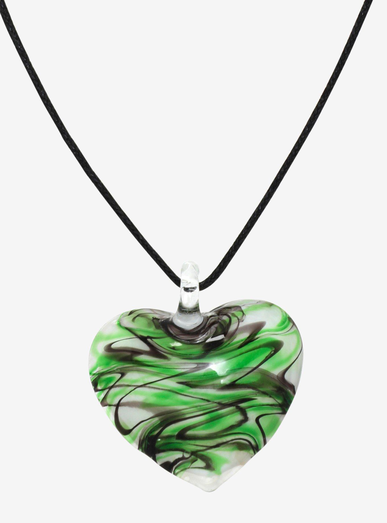 Green Swirl Murano Heart Cord Necklace, , alternate