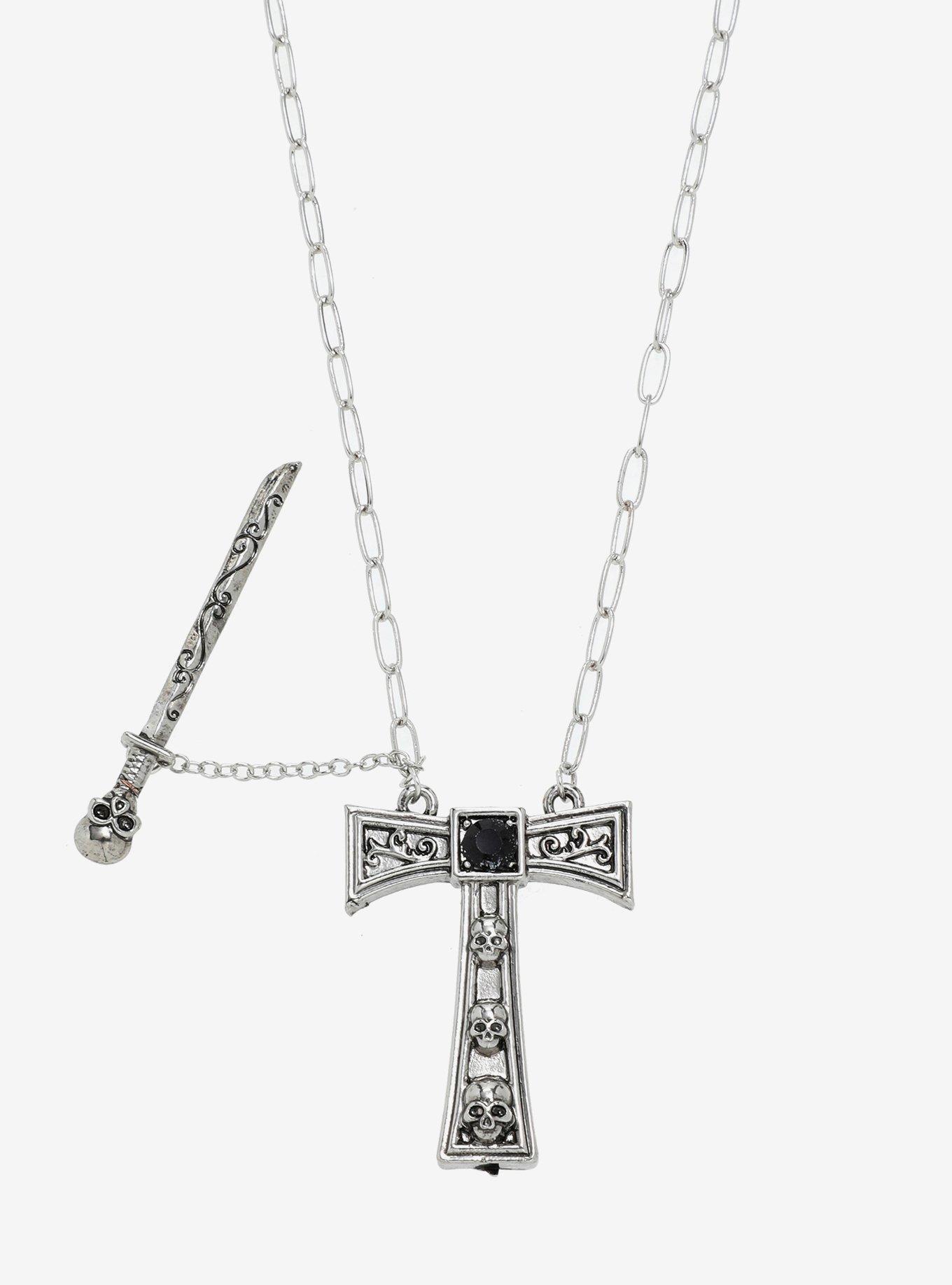 Skull Cross Sword Necklace, , alternate