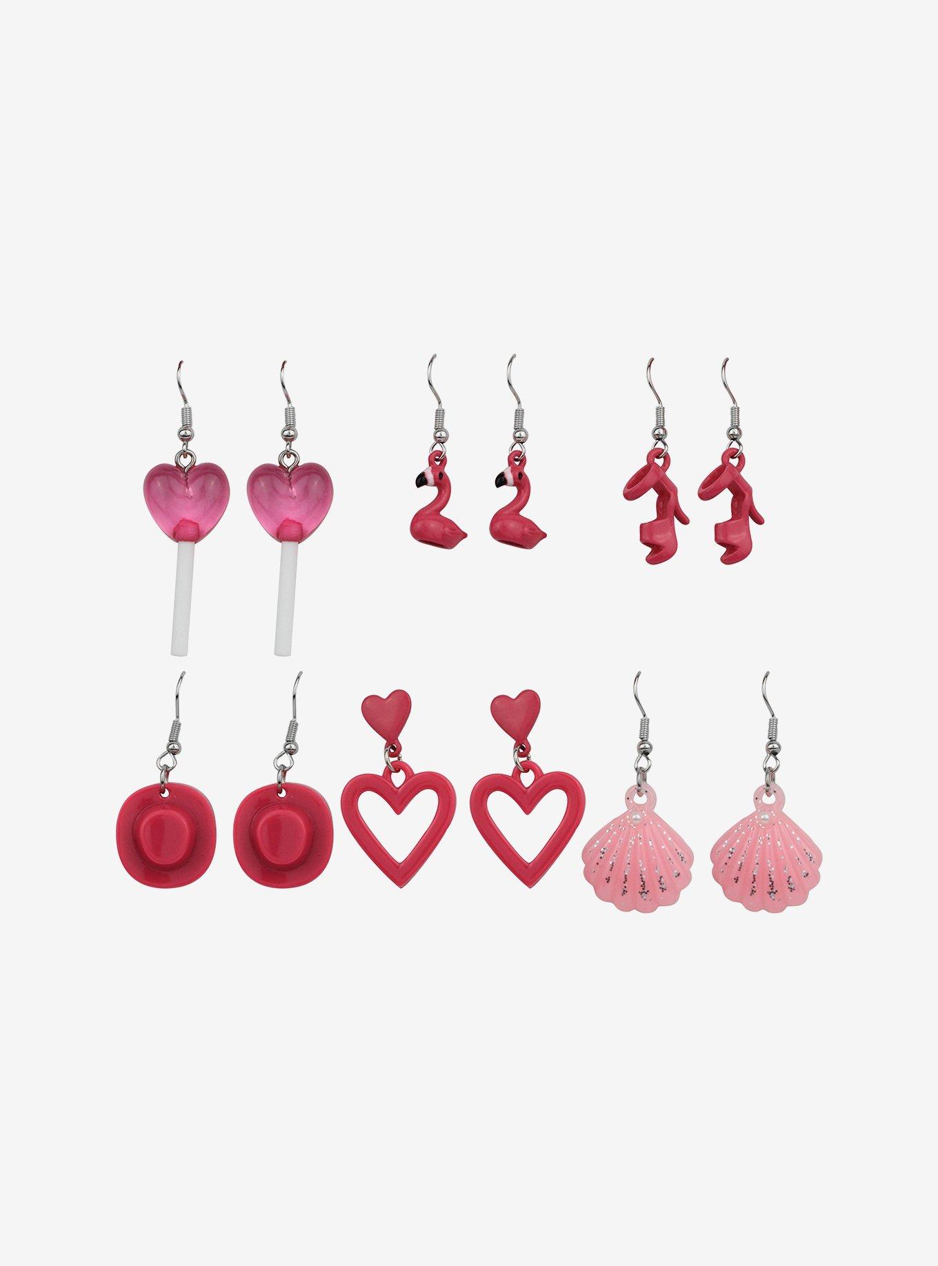 Pink Heart Shell Hat Drop Earring Set, , alternate