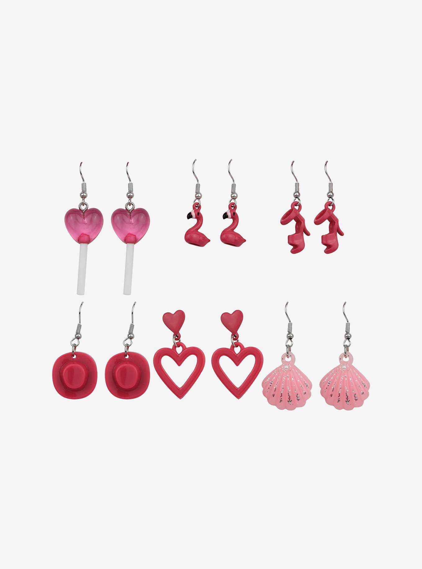 Pink Heart Shell Hat Drop Earring Set, , hi-res