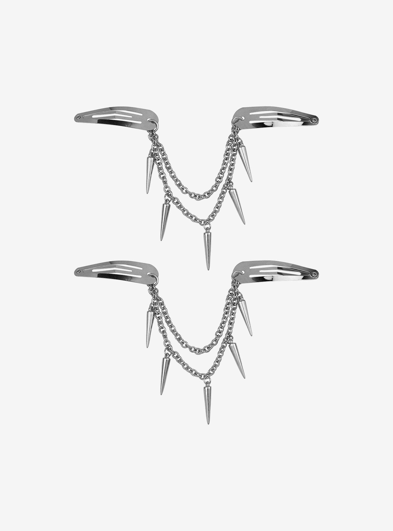 Spike Chain Hair Clip Set, , alternate