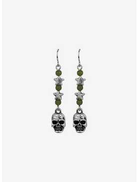 Green Bead Skull Drop Earrings, , hi-res