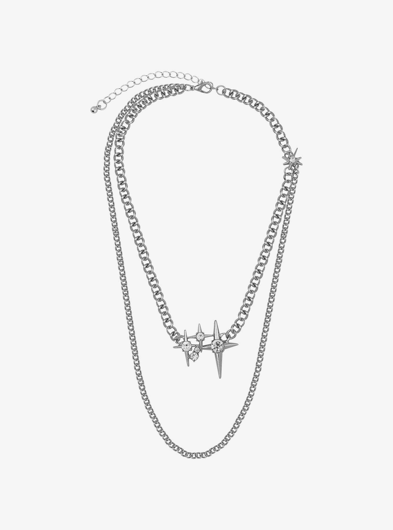 Social Collision Triple Star Layered Chain Necklace, , hi-res