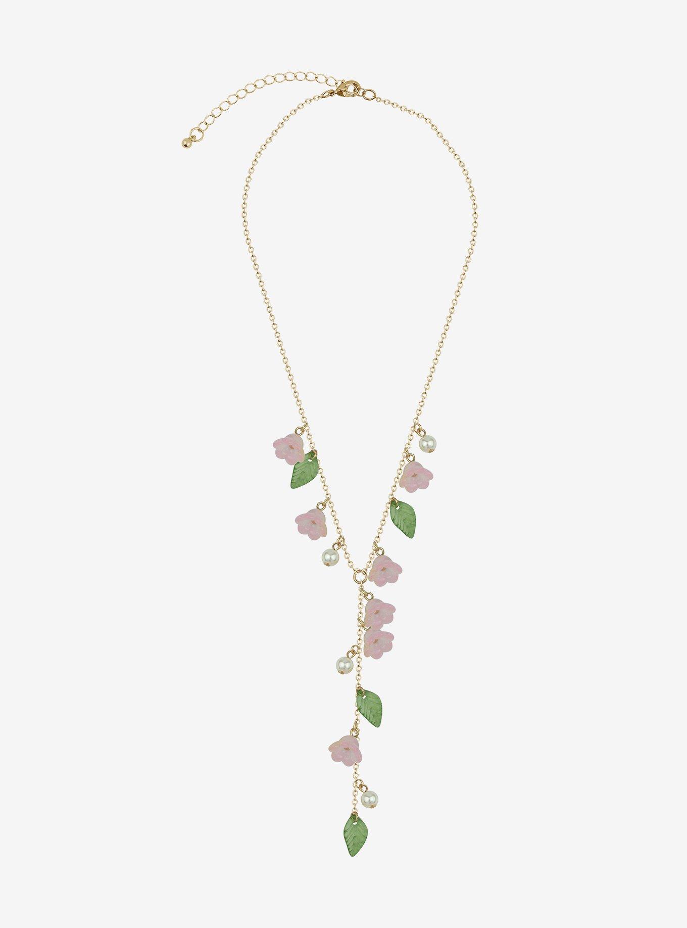 Thorn & Fable Pink Flower Lariat Necklace, , alternate