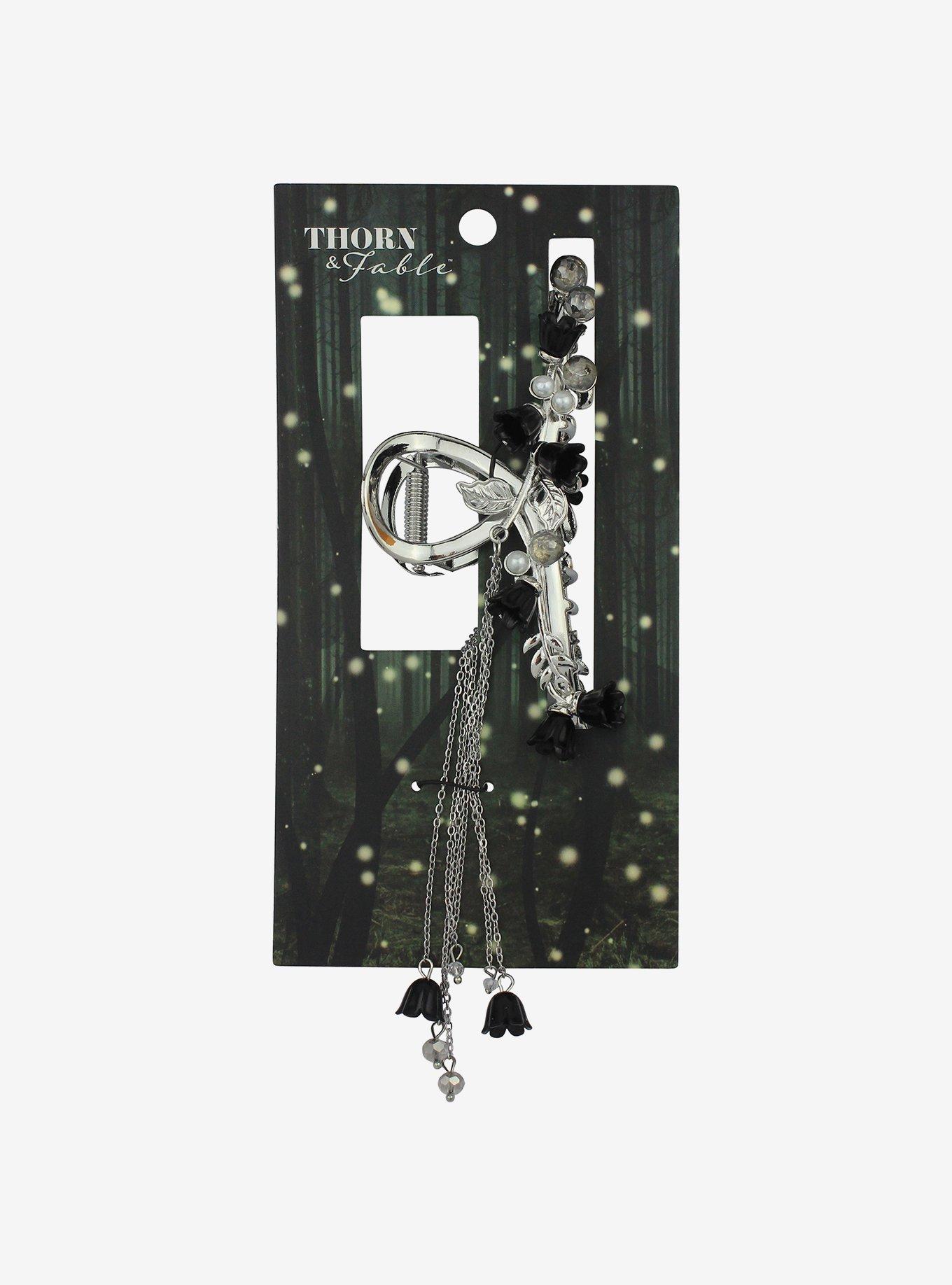 Thorn & Fable Black Floral Claw Hair Clip, , hi-res