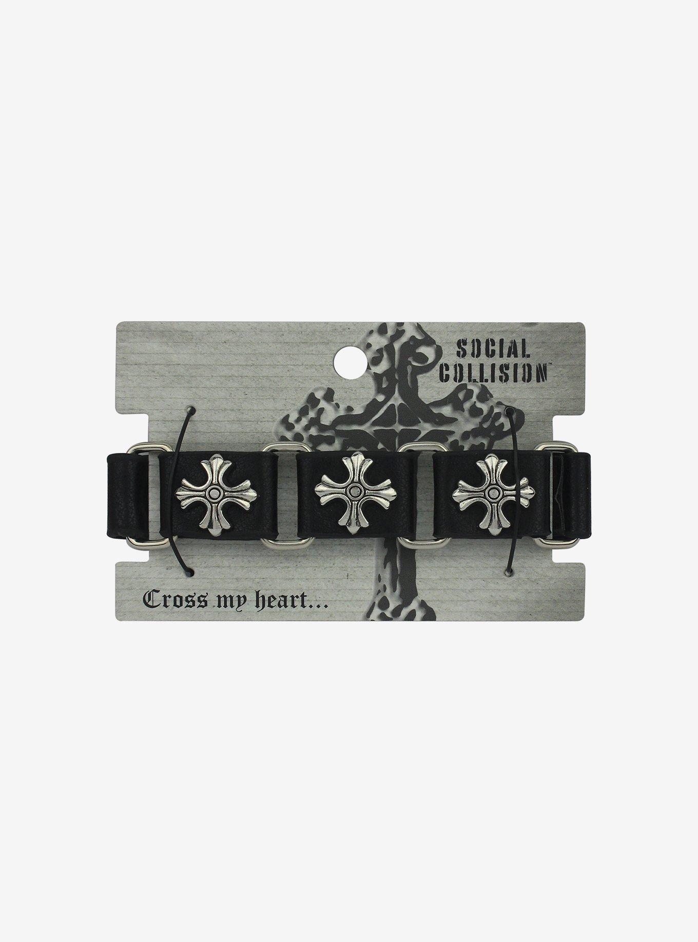 Social Collision Cross Studded Cuff Bracelet, , alternate