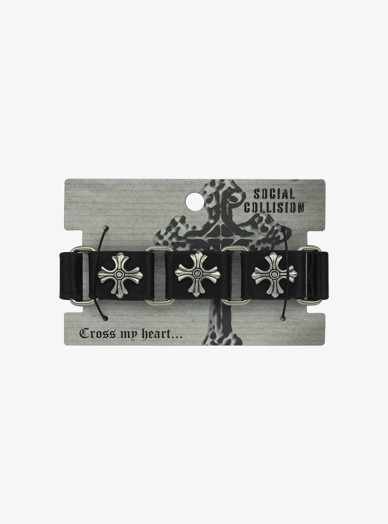 Social Collision Cross Studded Cuff Bracelet, , hi-res