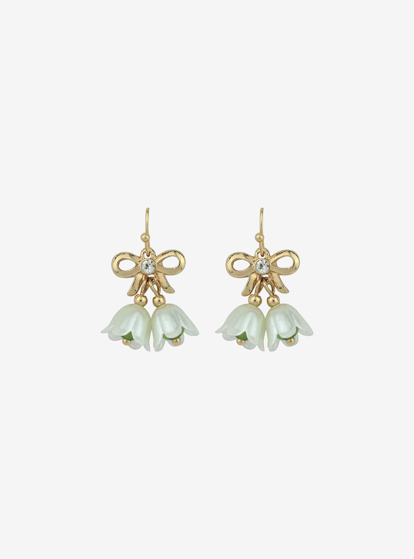 White Lily Bow Drop Earrings | Hot Topic