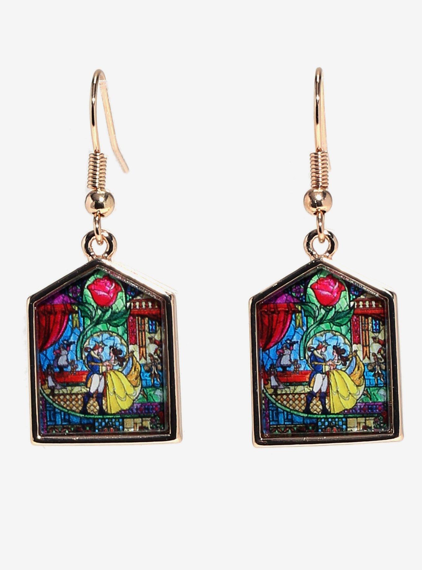 Disney Beauty And The Beast Stained Glass Drop Earrings, , hi-res