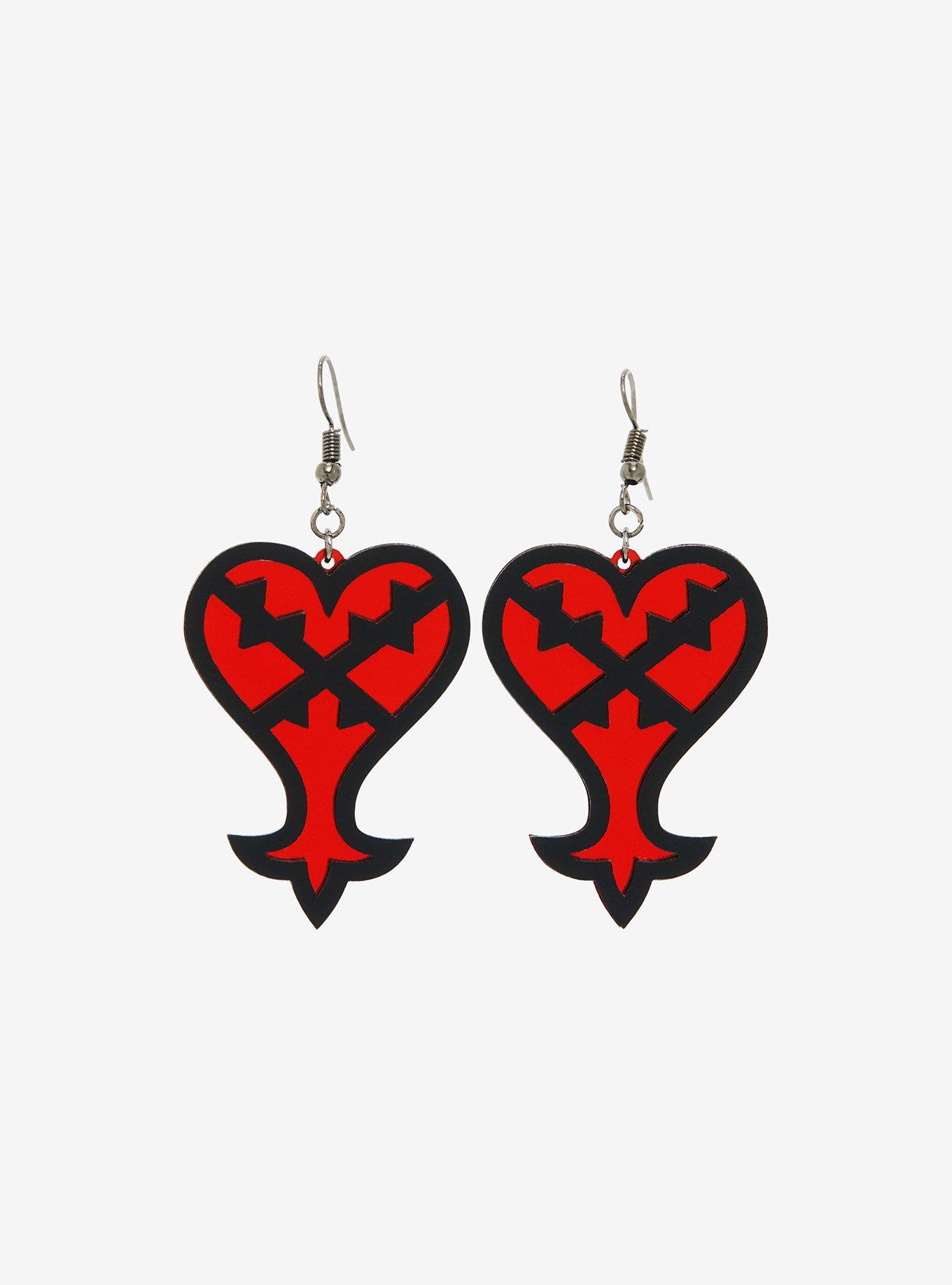 Disney Kingdom Hearts Heartless Symbol Drop Earrings, , alternate