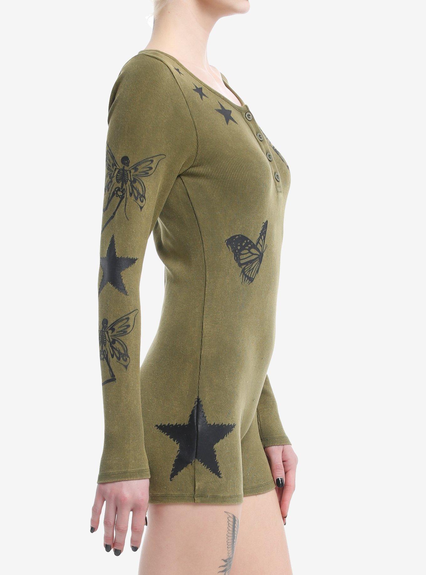 Fairy Grunge Long-Sleeve Romper, GREEN, alternate