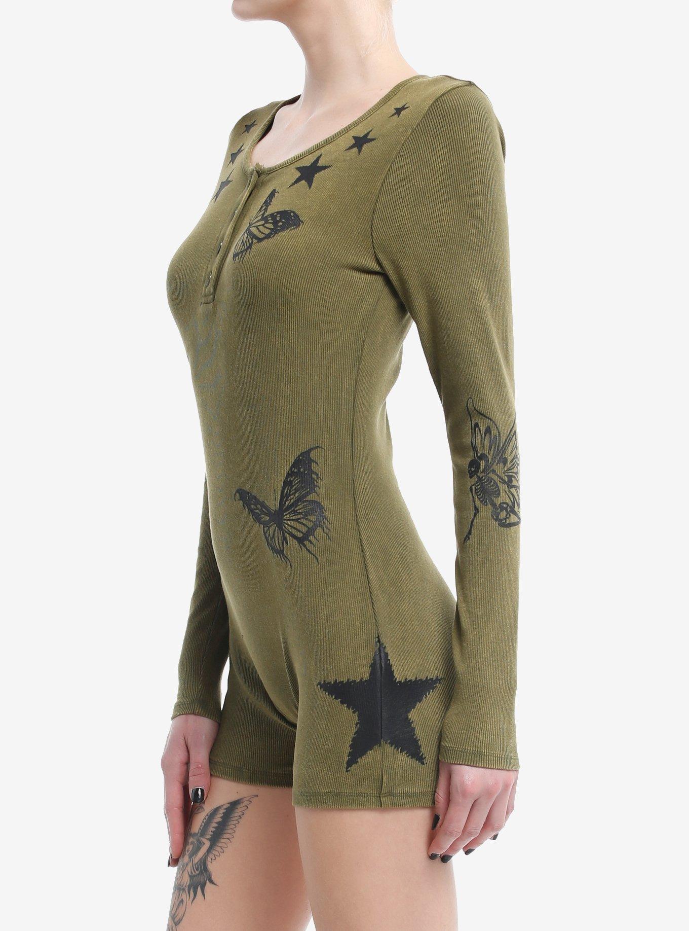 Fairy Grunge Long-Sleeve Romper, GREEN, alternate