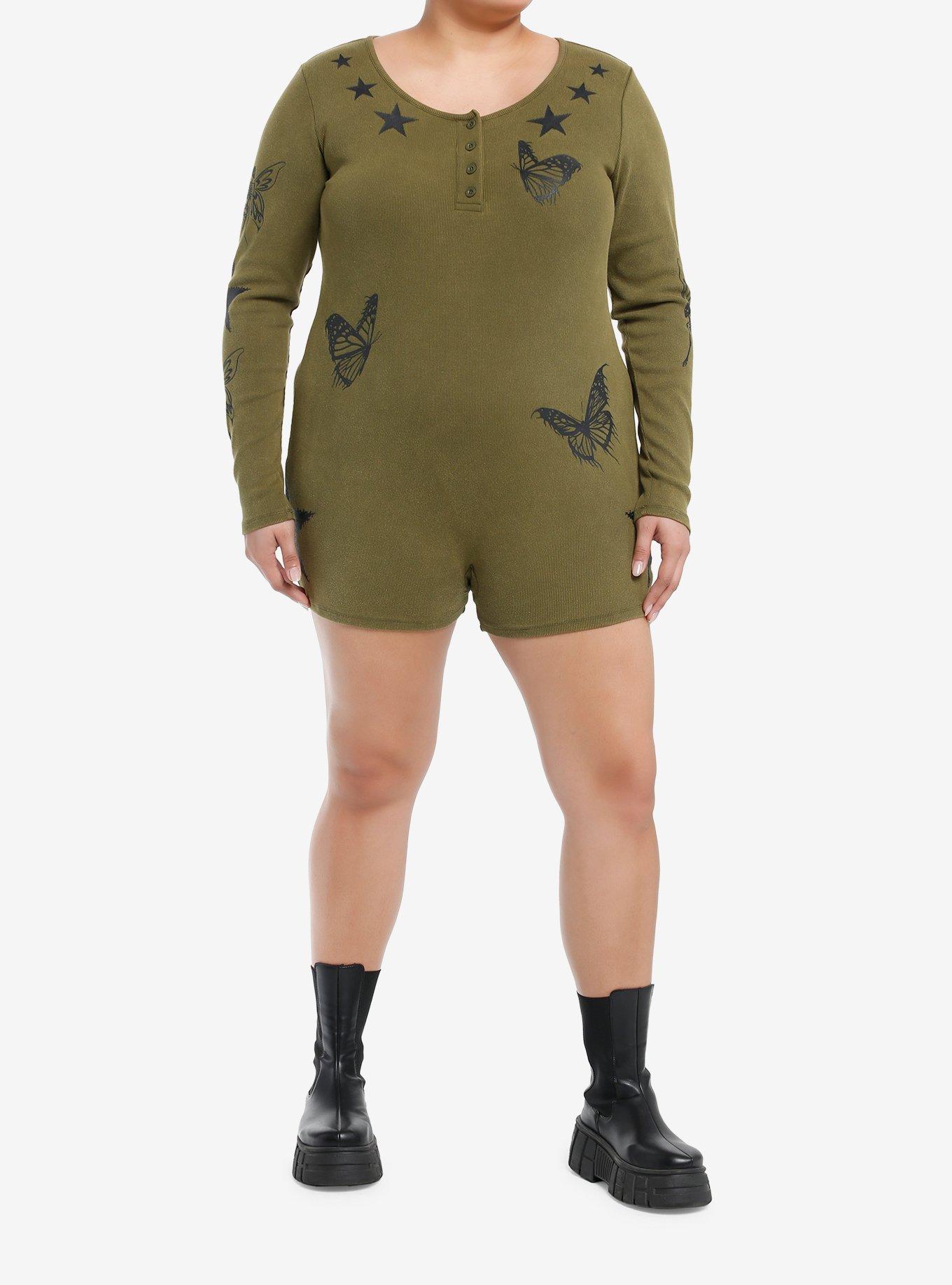 Fairy Grunge Long-Sleeve Romper Plus Size, GREEN, alternate