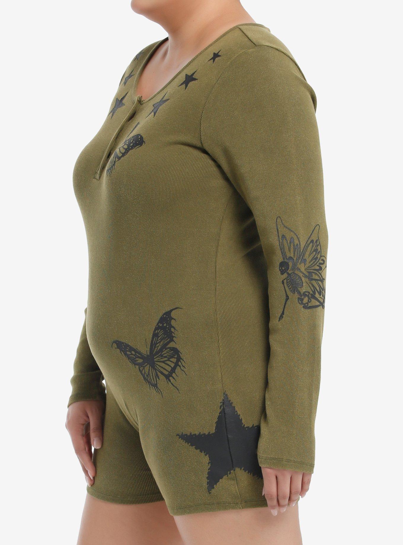 Fairy Grunge Long-Sleeve Romper Plus Size, GREEN, alternate
