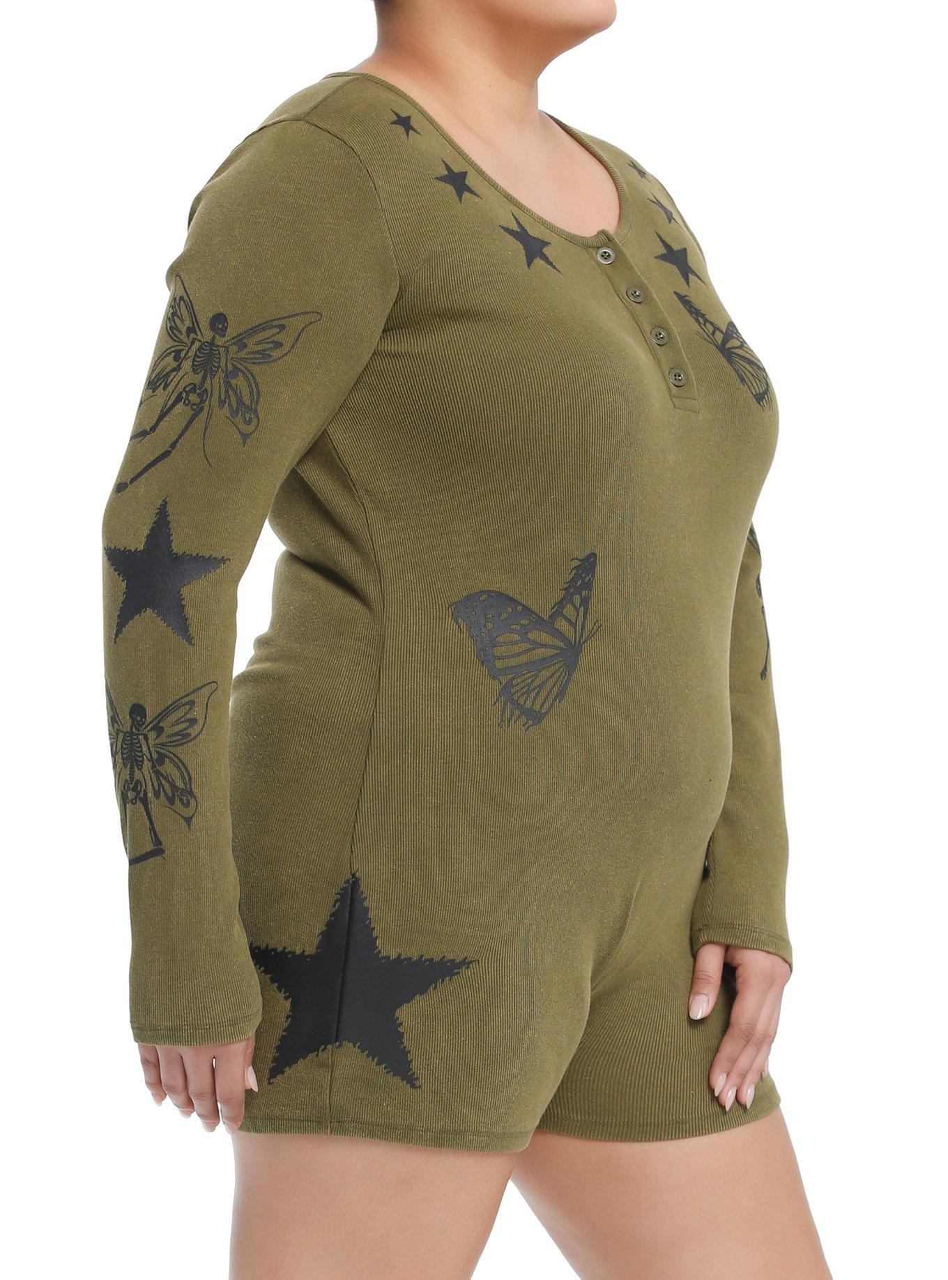 Fairy Grunge Long-Sleeve Romper Plus Size, GREEN, alternate