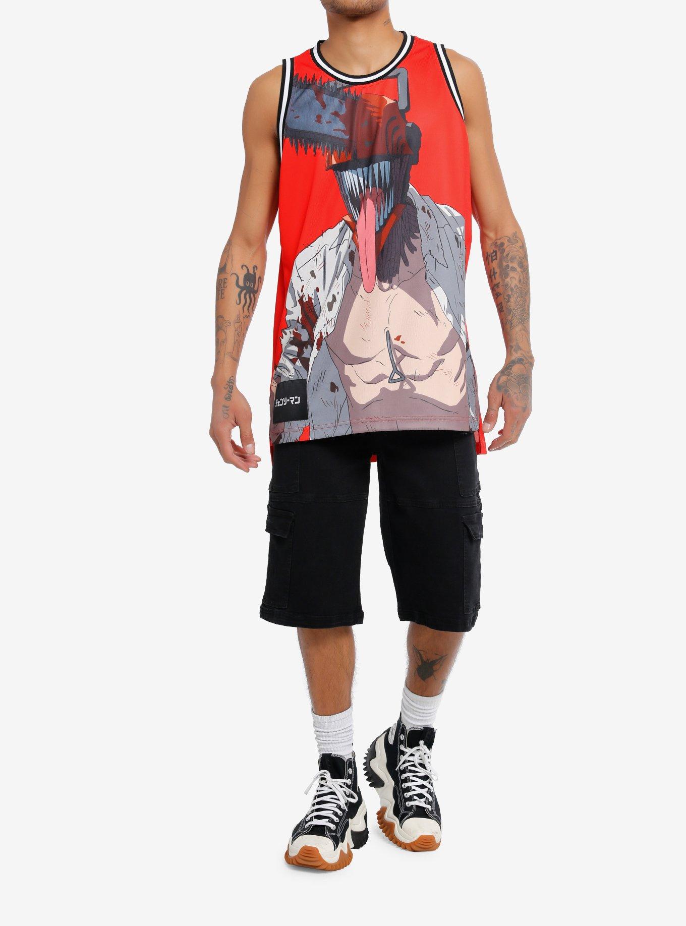 Chainsaw Man Varsity Basketball Jersey Tank Top, RED, alternate