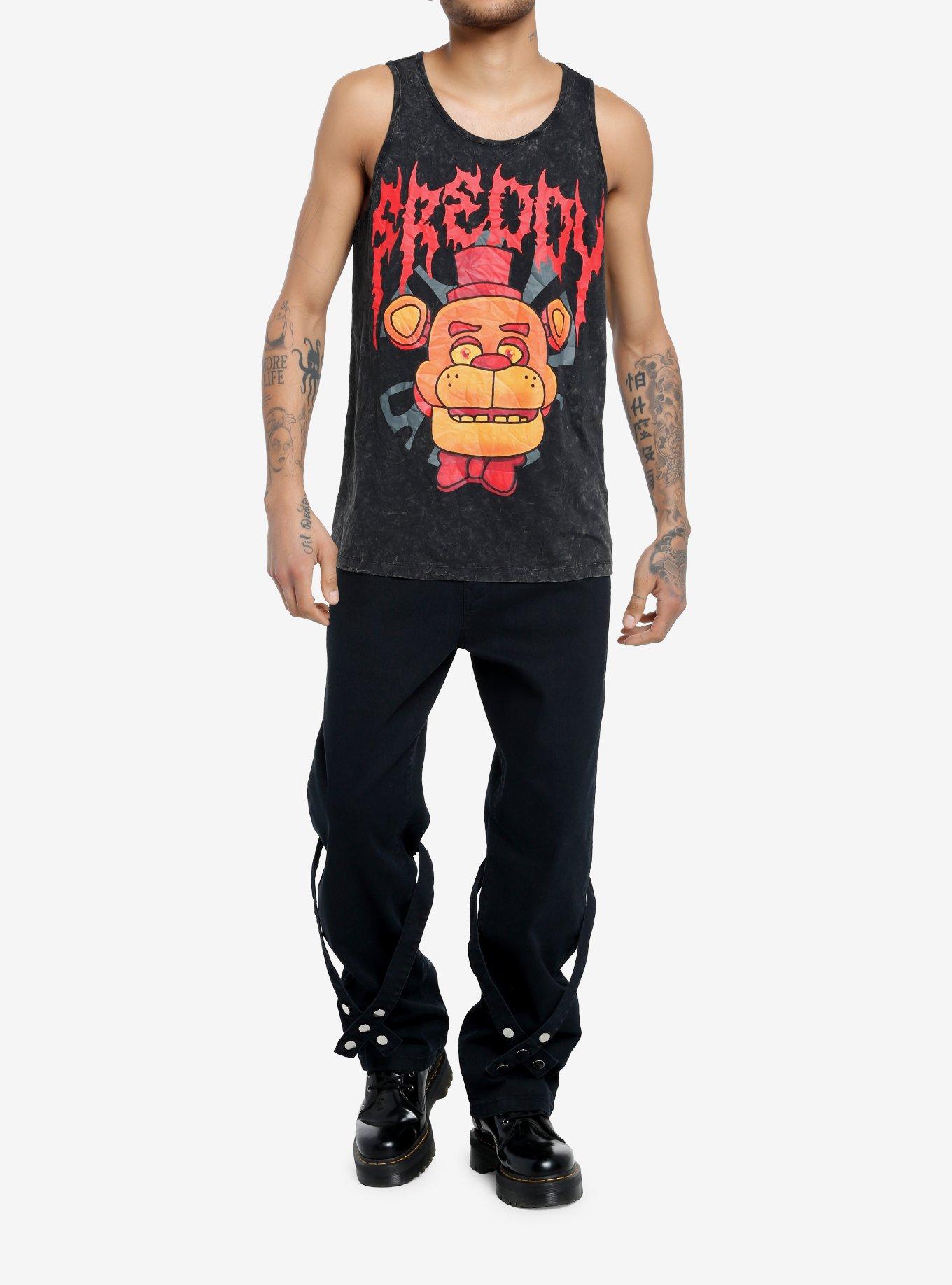 Five Nights At Freddy's Dark Wash Muscle Tank Top, BLACK, alternate