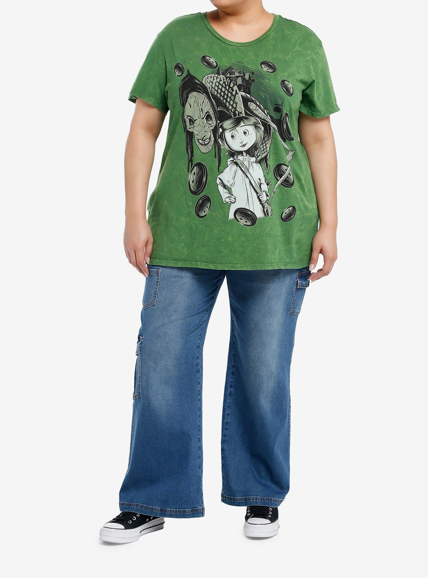 Coraline The Beldam Green Wash Boyfriend Fit Girls T-Shirt Plus Size, MULTI, alternate