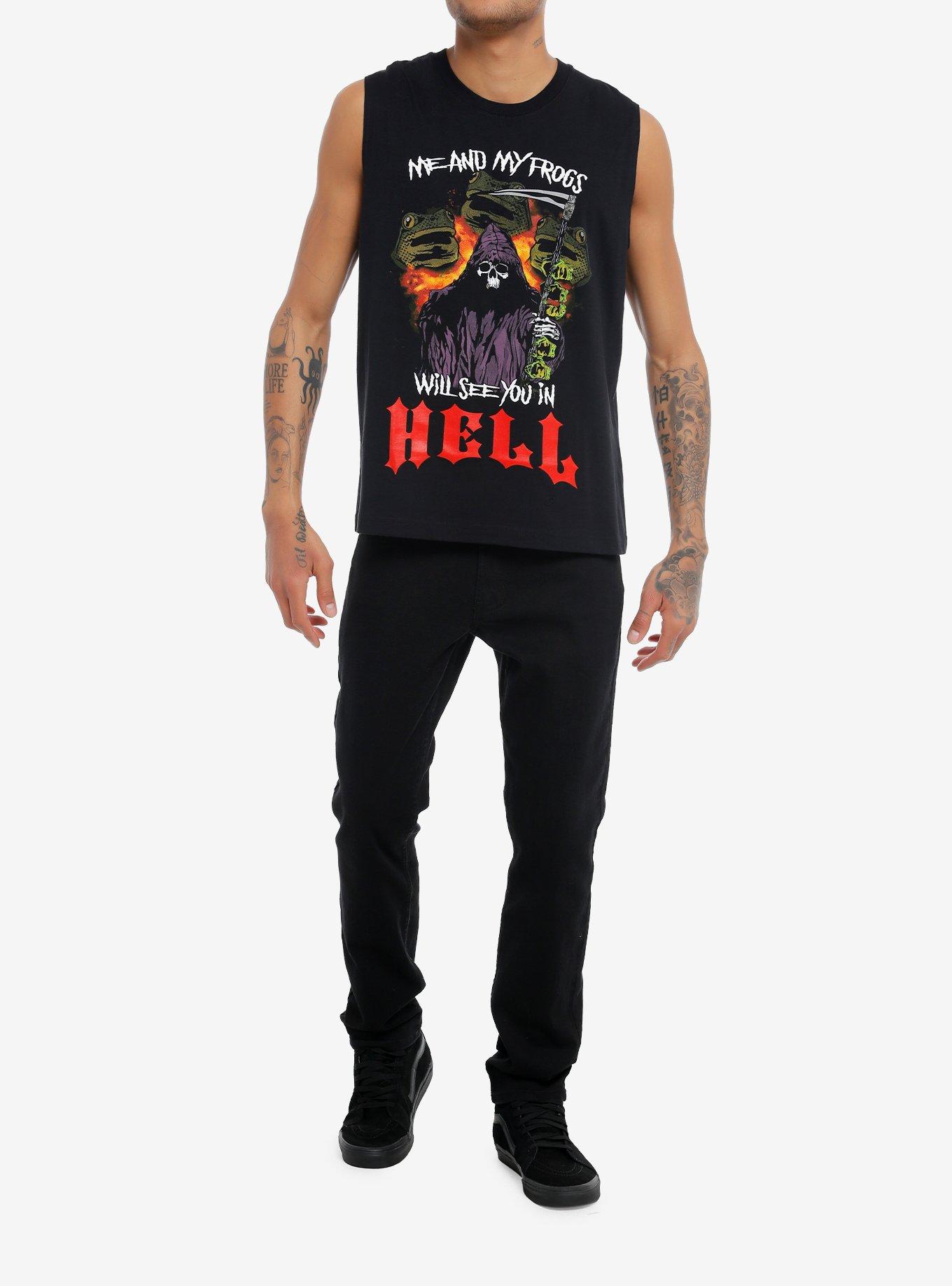 Frogs In Hell Muscle Tank Top, BLACK, alternate