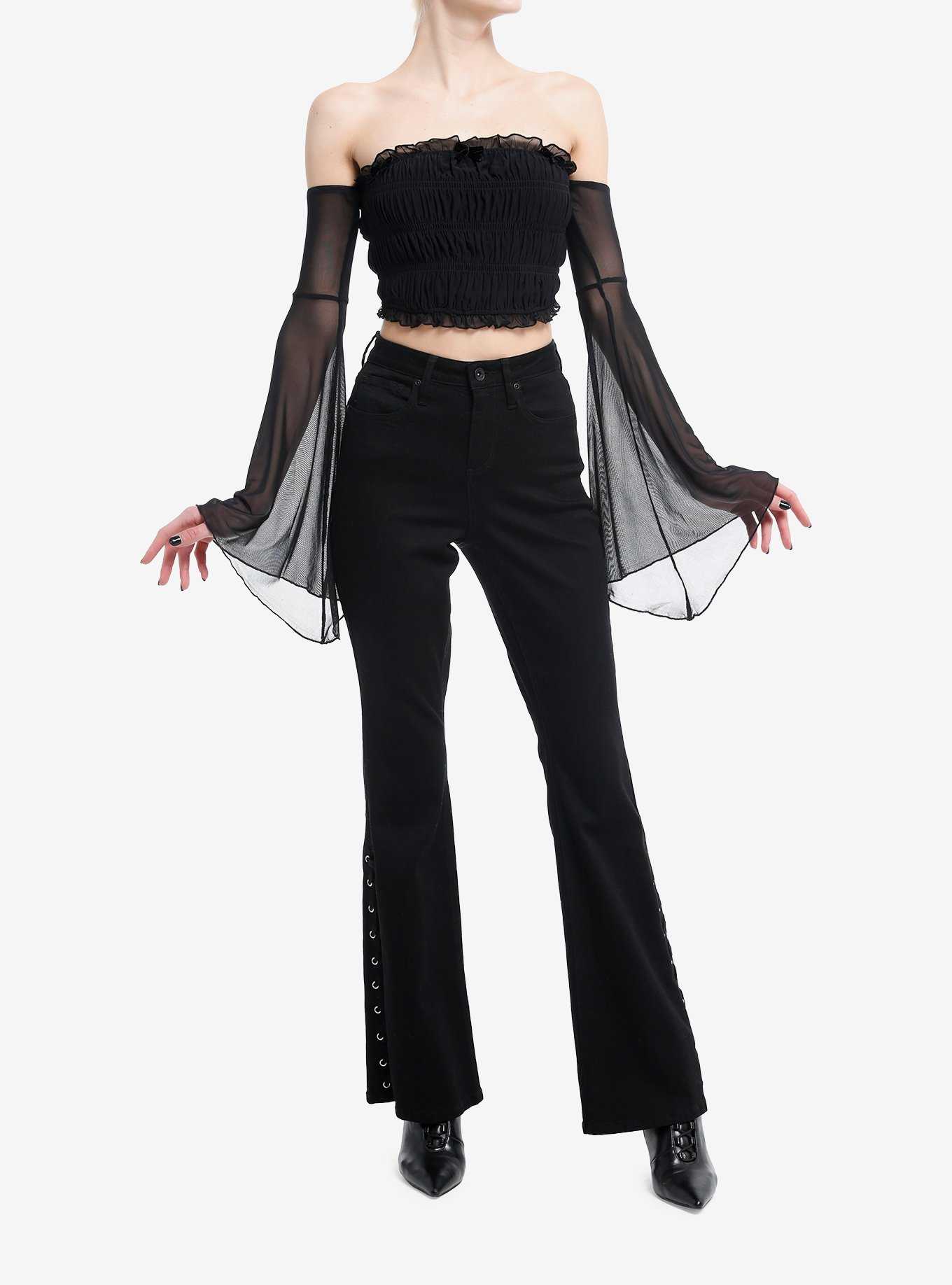 Hot Topic Black Lace Corset Girls Crop Long-Sleeve Top