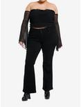 Cosmic Aura Black Mesh Bow Girls Cold Shoulder Crop Top Plus Size, BLACK, alternate
