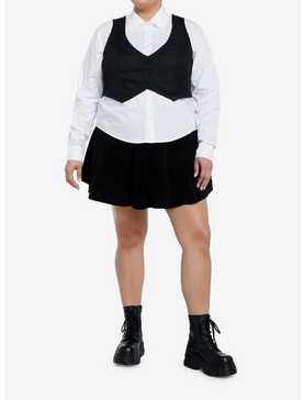 Social Collision Black Vest Girls Woven Button-Up Twofer Plus Size, , hi-res