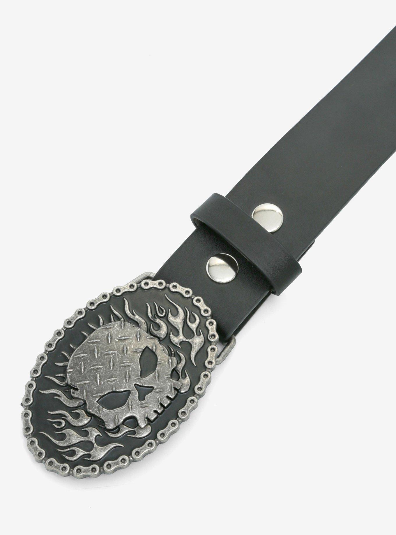 Flame Skull Single Belt Buckle, , alternate