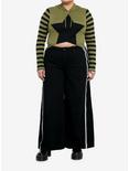 Social Collision Black & Green Stripe Star Girls Crop Hoodie Plus Size, BLACK, alternate