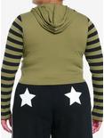 Social Collision Black & Green Stripe Star Girls Crop Hoodie Plus Size, BLACK, alternate