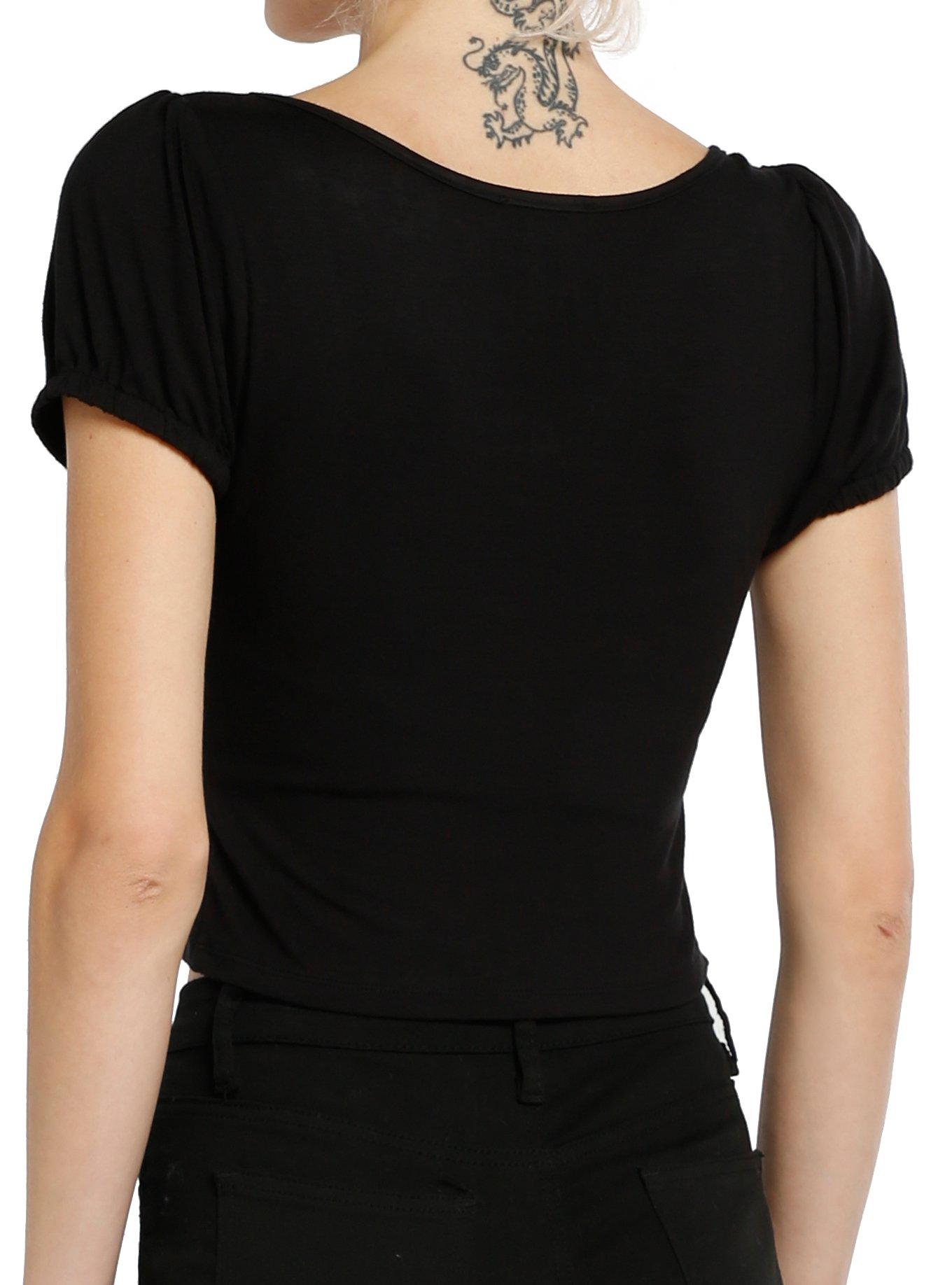 Thorn & Fable Black & Ivory Lace Girls Puff Sleeve Top, , hi-res