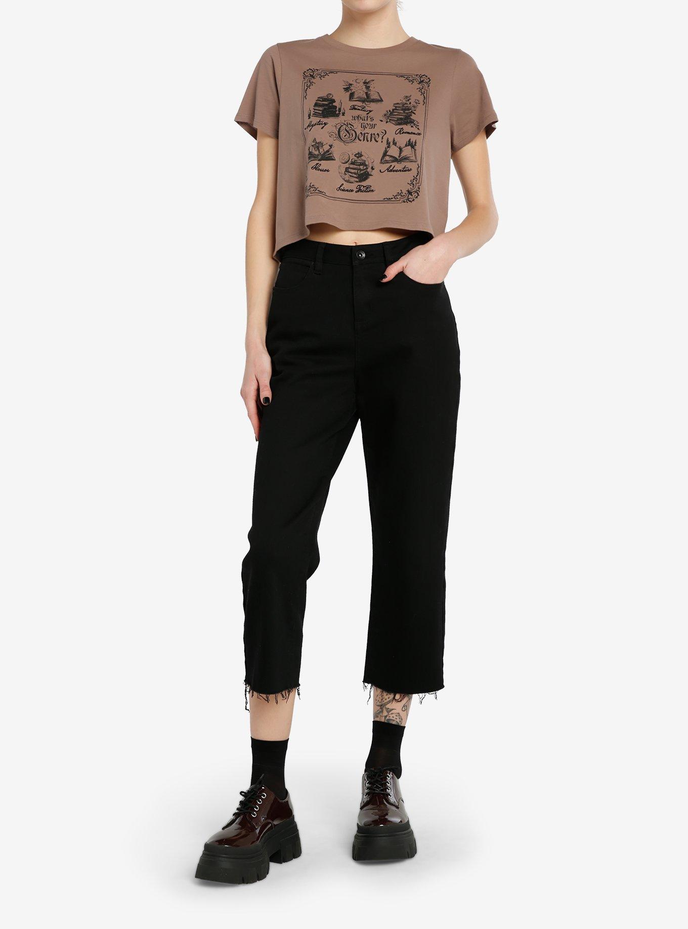 Thorn & Fable Book Genres Girls Crop T-Shirt, BLACK, alternate
