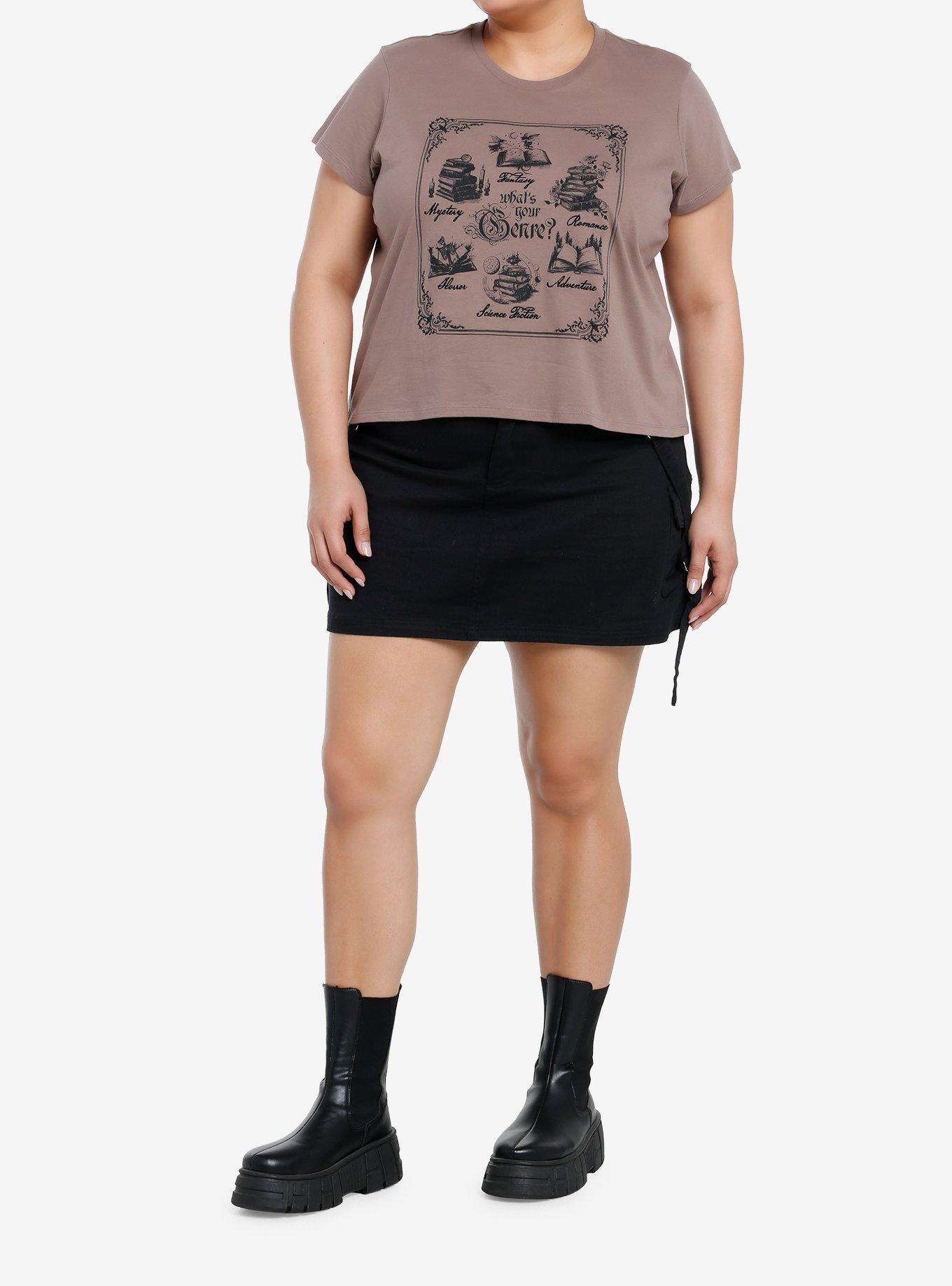 Thorn & Fable Book Genres Girls Crop T-Shirt Plus Size, BLACK, alternate