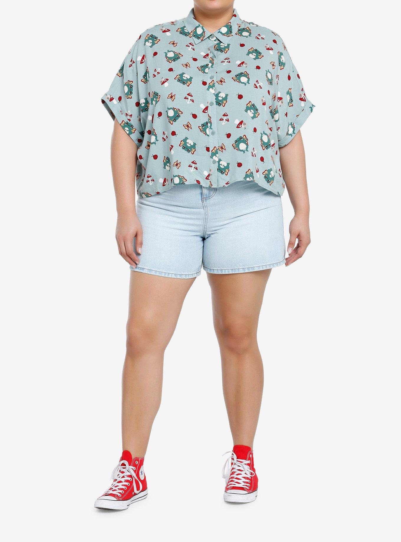 Thorn & Fable Chibi Frog Fairies Girls Woven Button-Up Plus Size, SAGE, alternate