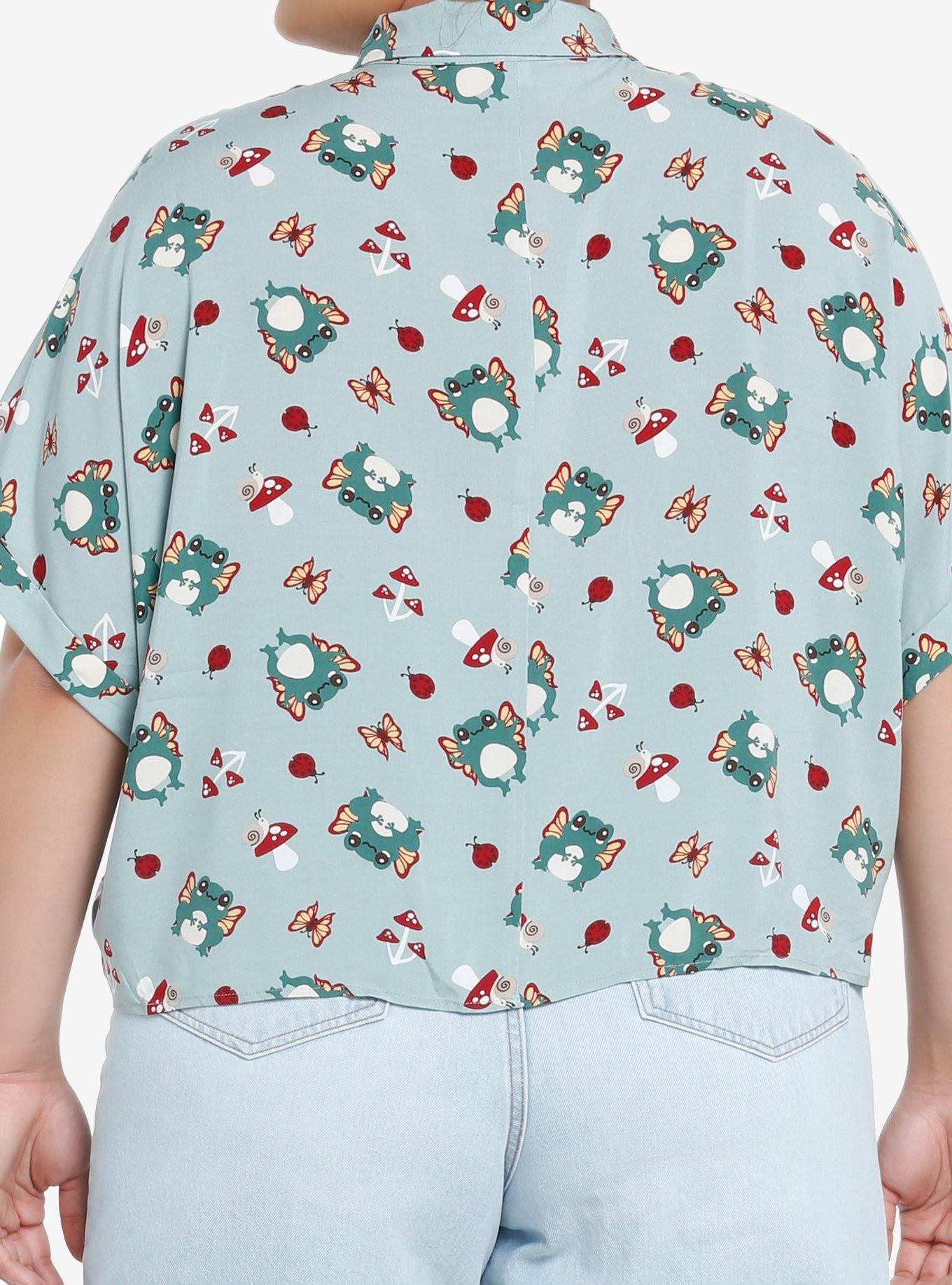 Thorn & Fable Chibi Frog Fairies Girls Woven Button-Up Plus Size, SAGE, alternate