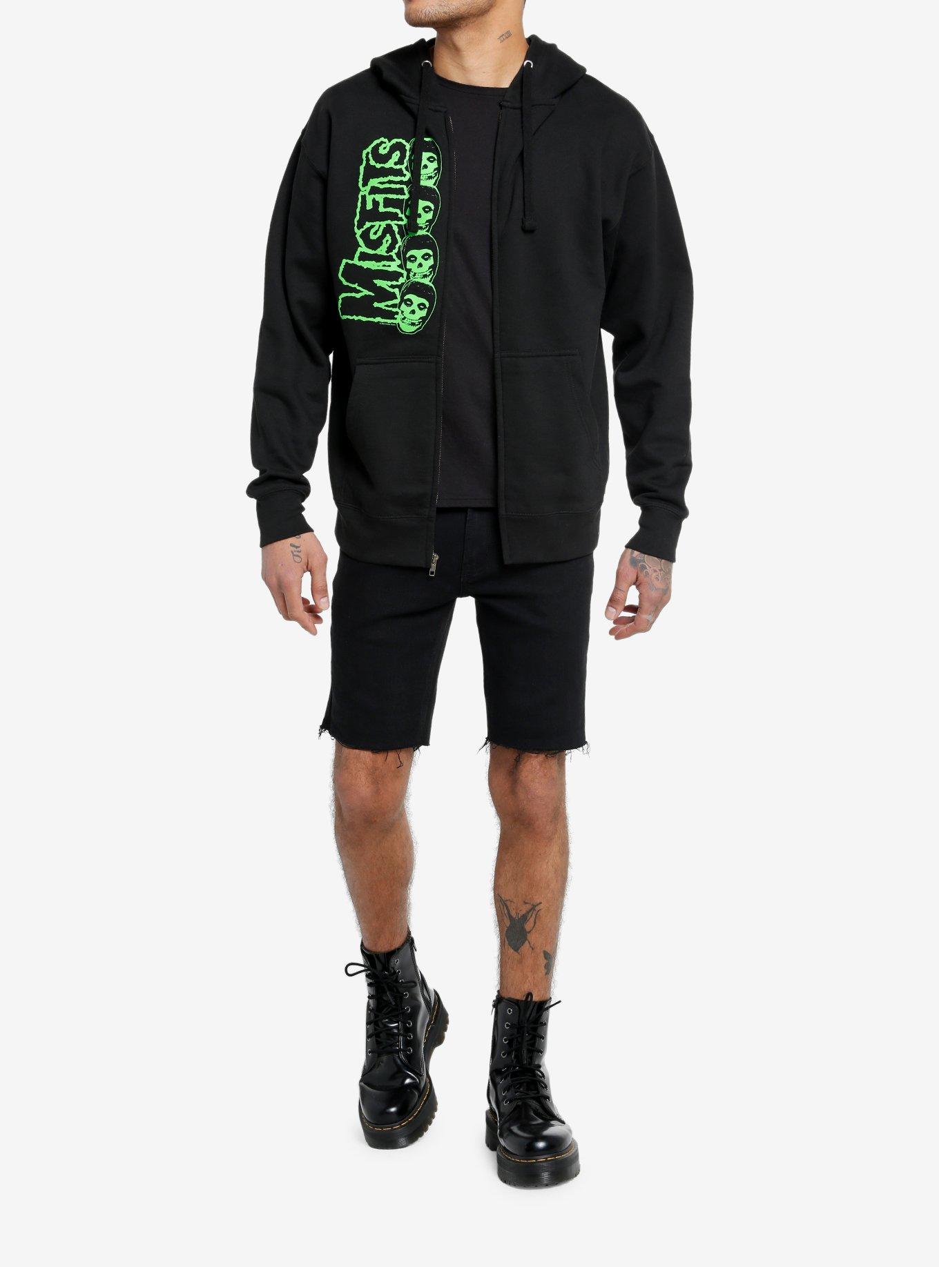 Misfits Green Fiend Skull Hoodie, BLACK, alternate
