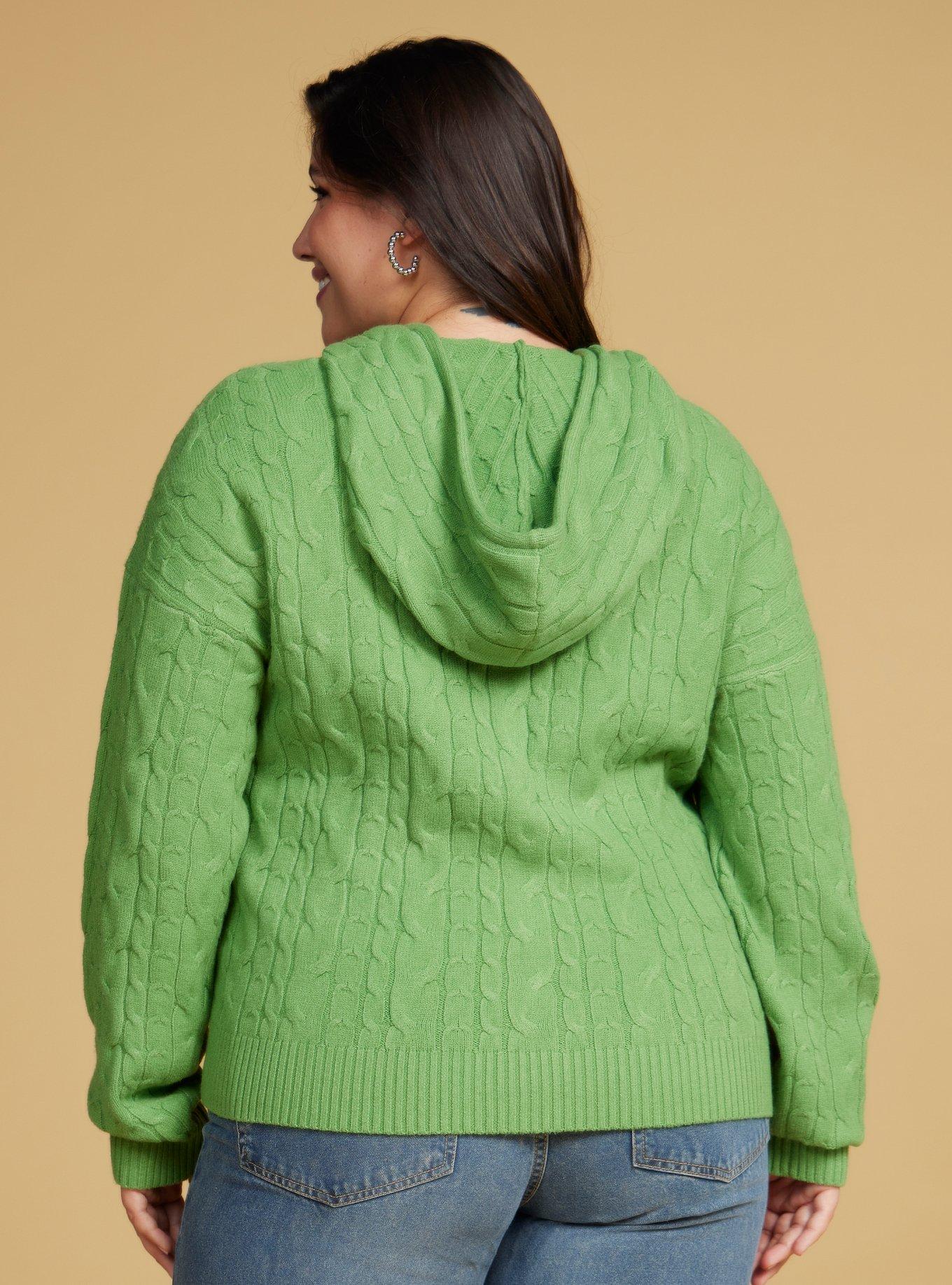 Her Universe Studio Ghibli My Neighbor Totoro Knit Women's Plus Size Zip Hoodie &mdash; BoxLunch Exclusive, GREEN, alternate