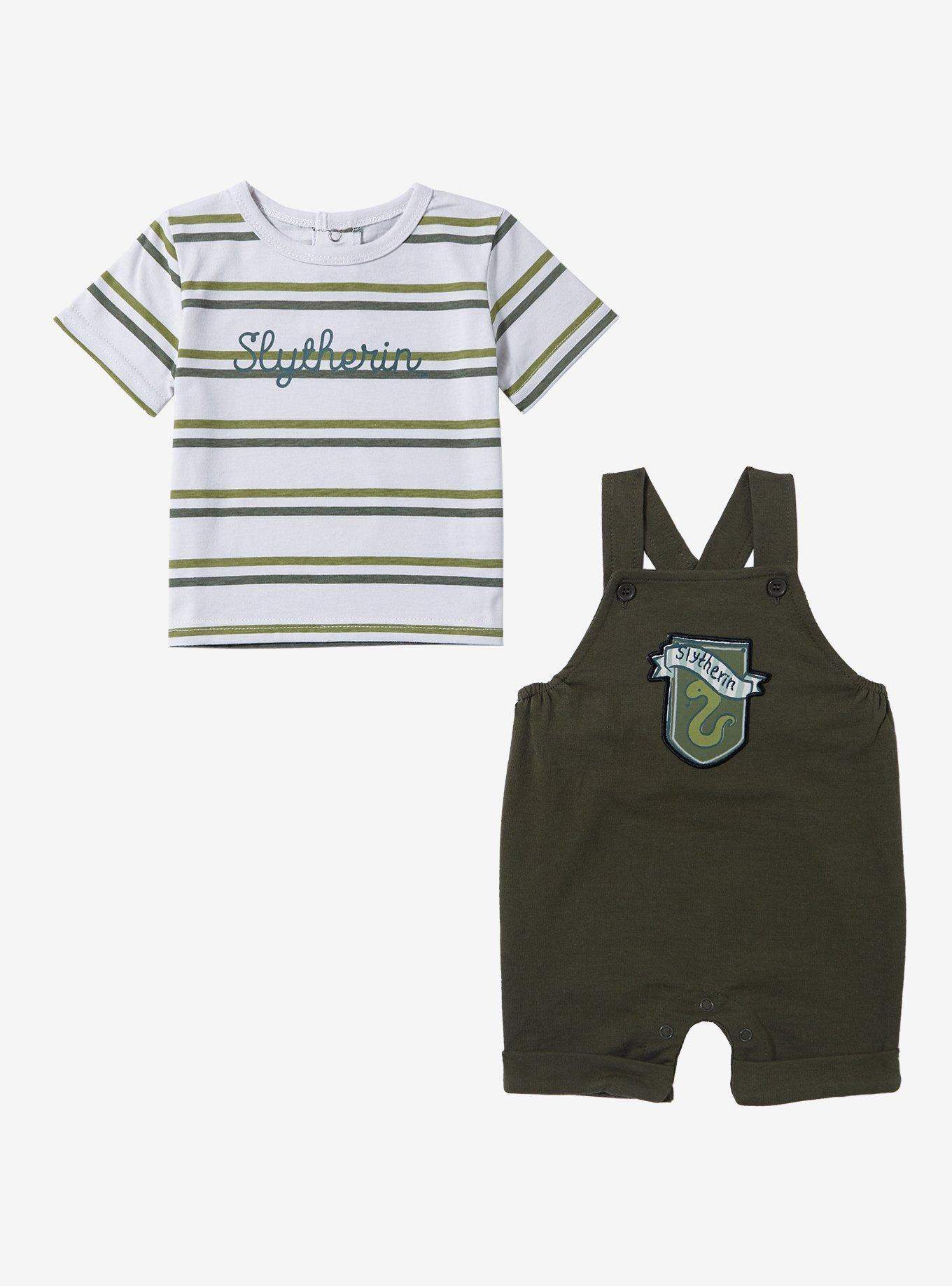 Harry Potter Slytherin Crest Infant Overall Set - BoxLunch Exclusive, STRIPE - GREEN, alternate
