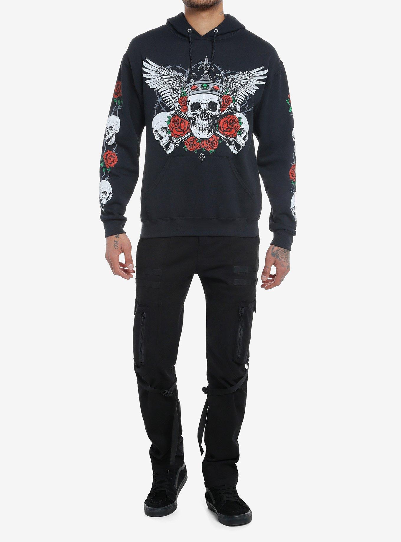 Crowned Skull With Wings Hoodie, RED, alternate