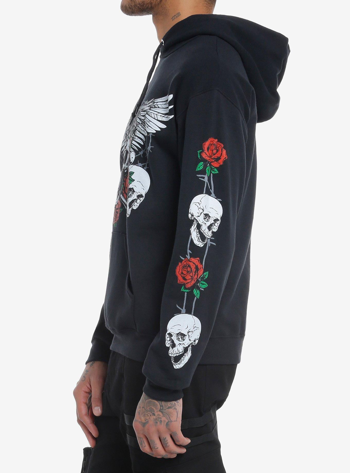 Crowned Skull With Wings Hoodie, RED, alternate